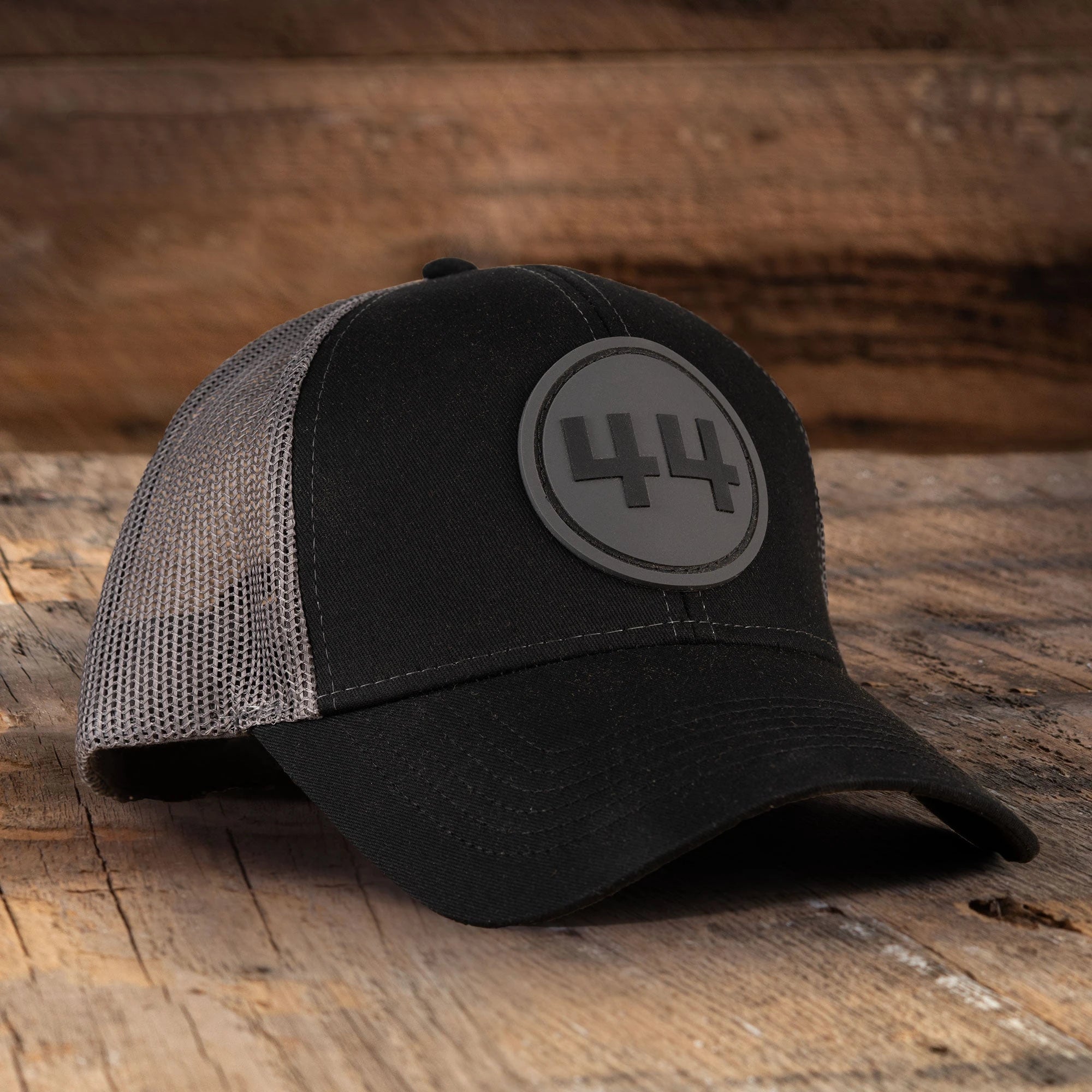 44 farms black and gray truckers hat