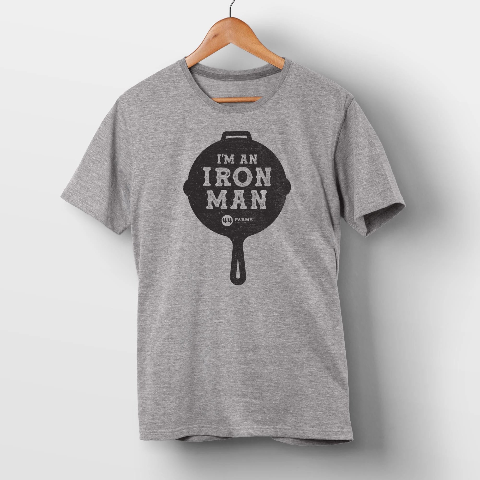 44 farms graphic t-shirt with a iron skillet logo